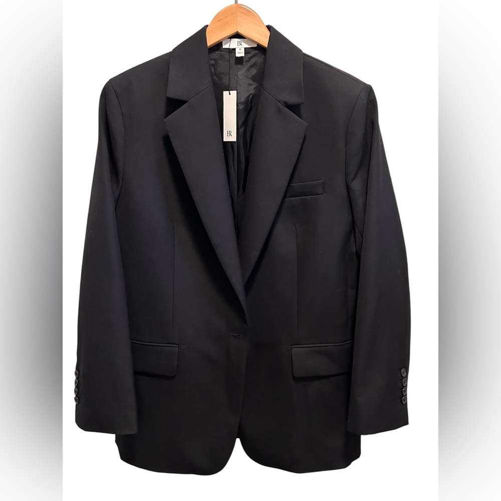 Ladies Banana Republic Black Oversized Boyfriend  Wool 1 Button Blazer Size 8